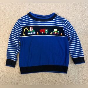 Florence Eiseman Boys Sweater Construction Trucks Blue Striped Size 2T